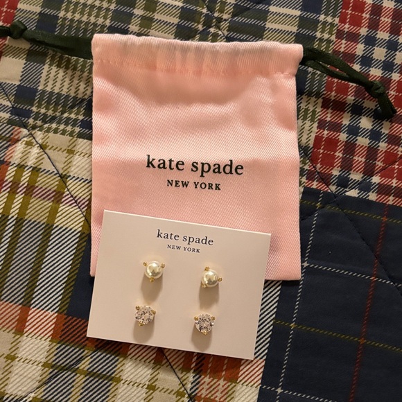 kate spade Jewelry - kate spade Gold-Tone Pearl & Crystal Stud Earring Set with Pink Pouch